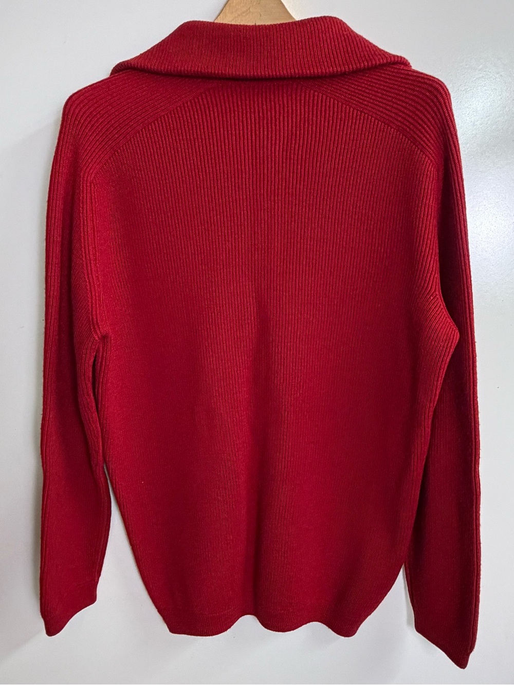 Vintage B Teller Austria 100% Pure New Wool Zip Sweater Burgundy Rib Knit XL - Picture 3 of 9
